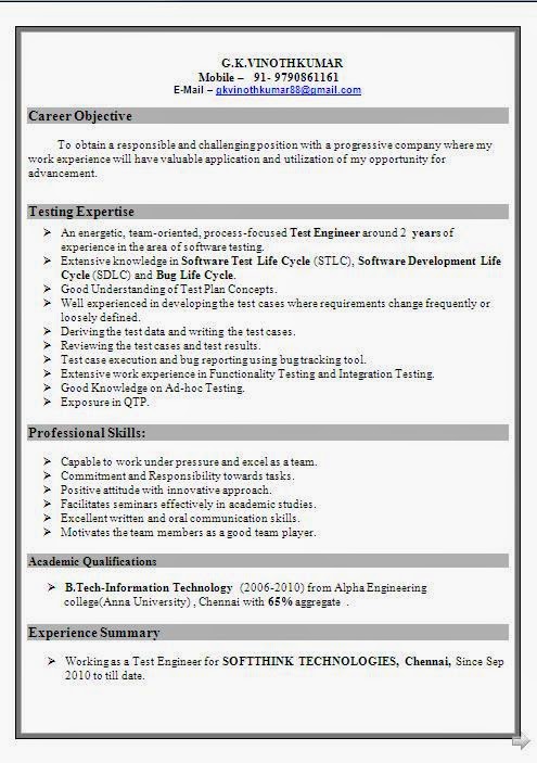 Software testing resume summary